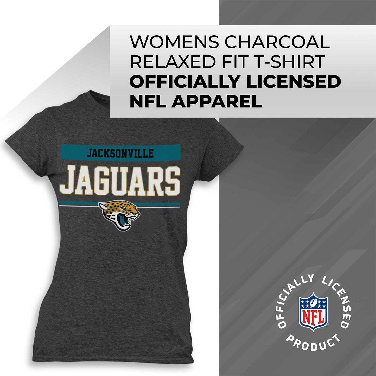 Jacksonville Jaguars NFL Women's Team Block Charcoal Tagless T-Shirt - Charcoal