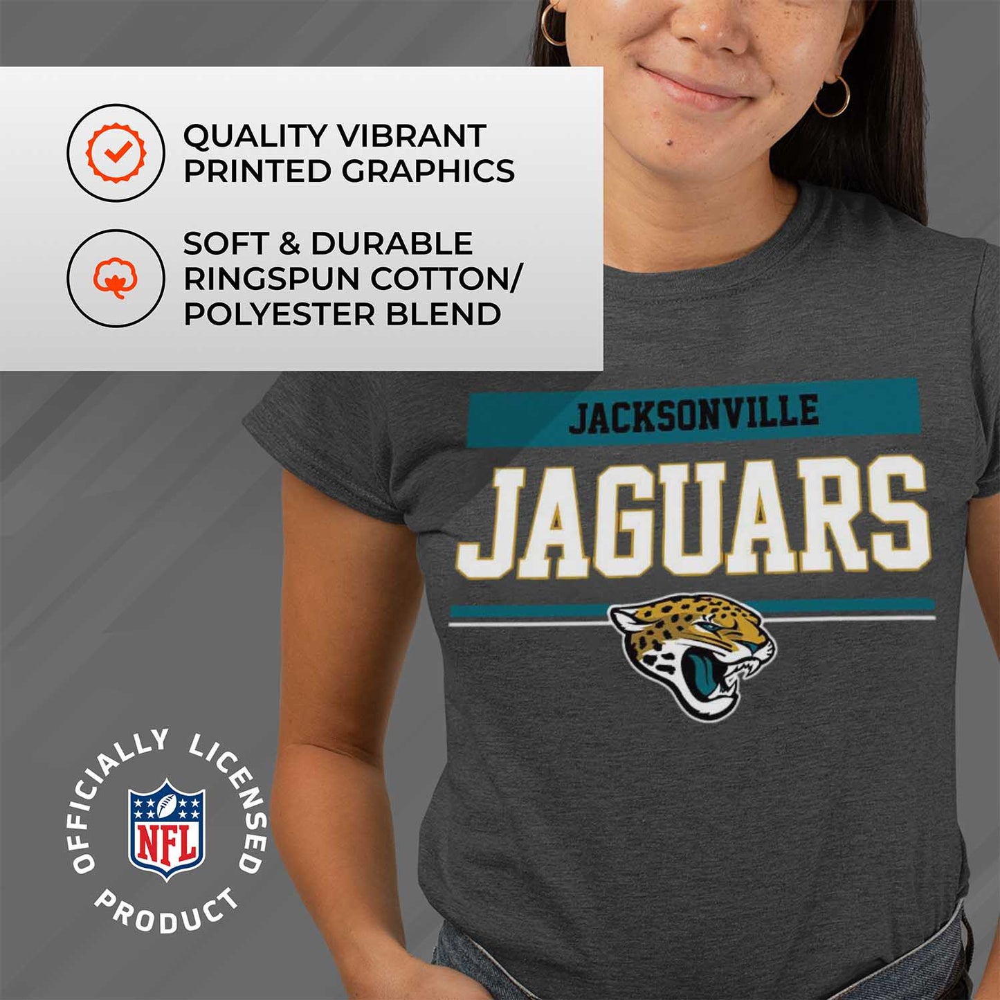 Jacksonville Jaguars NFL Women's Team Block Charcoal Tagless T-Shirt - Charcoal