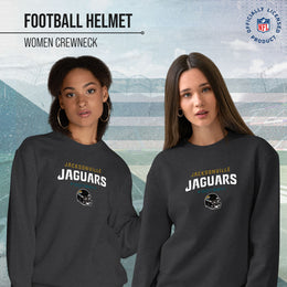 Jacksonville Jaguars Women's NFL Football Helmet Charcoal Slouchy Crewneck -Tagless Lightweight Pullover - Charcoal