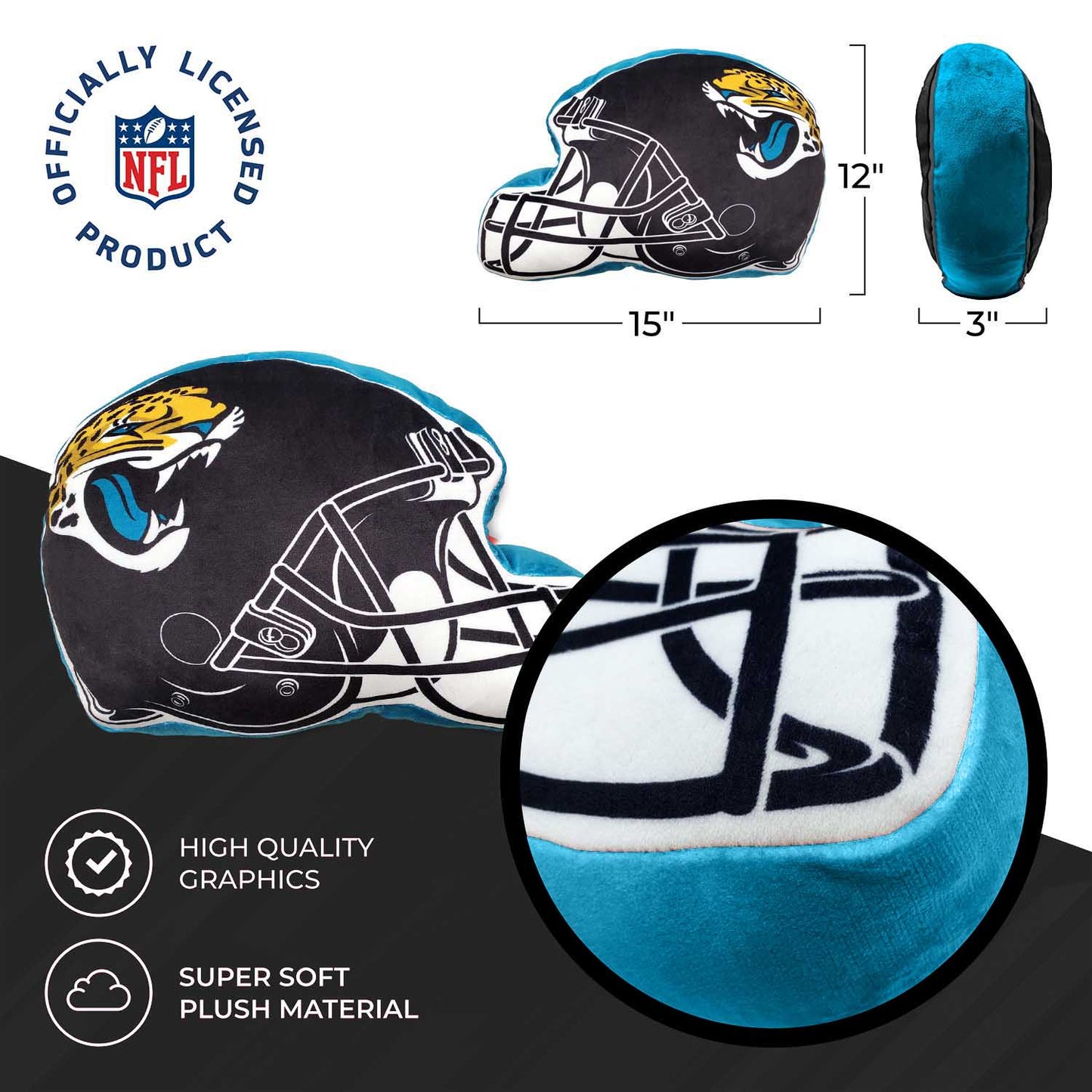 Jacksonville Jaguars NFL Helmet Football Super Soft Plush Pillow - Teal