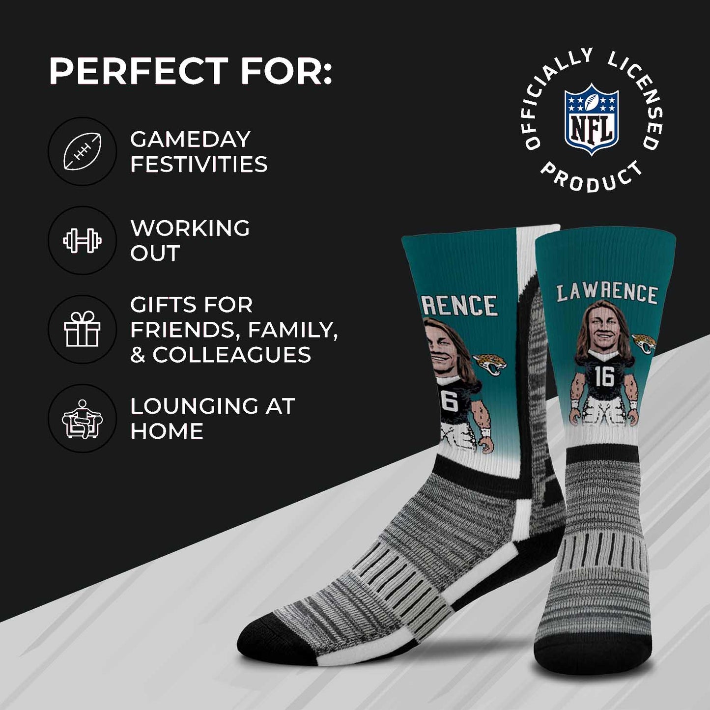 Jacksonville Jaguars NFL Youth V Curve MVP Trevor Lawrence Player Crew Socks - Teal