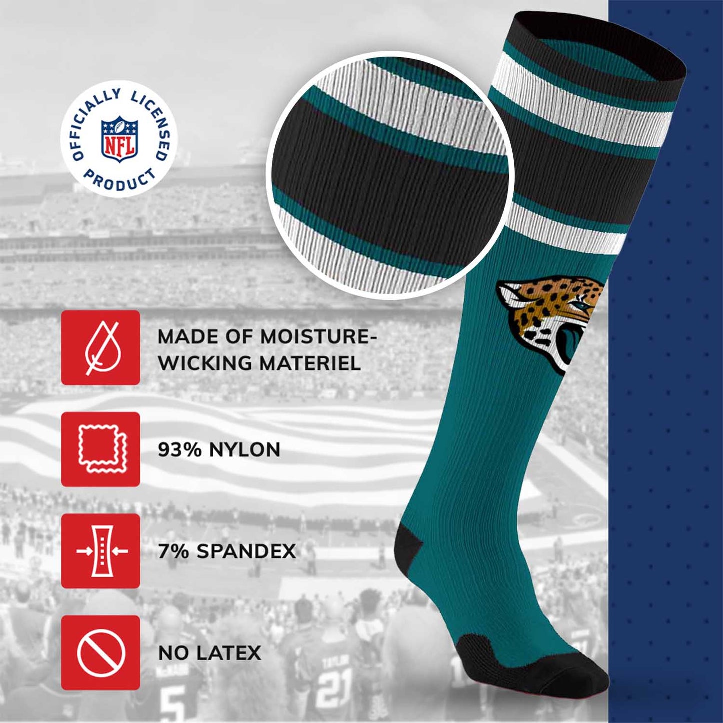 Jacksonville Jaguars NFL Adult Knee High-Performance Socks - Teal