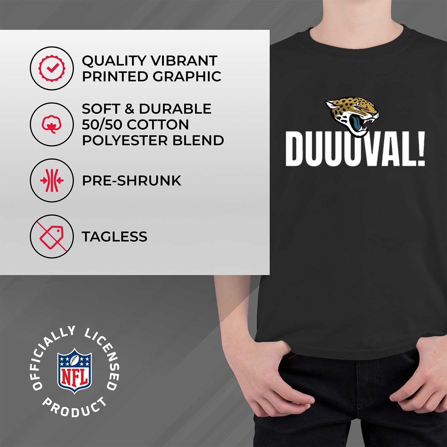 Jacksonville Jaguars NFL Youth Team Slogan Short Sleeve Lightweight T Shirt - Black