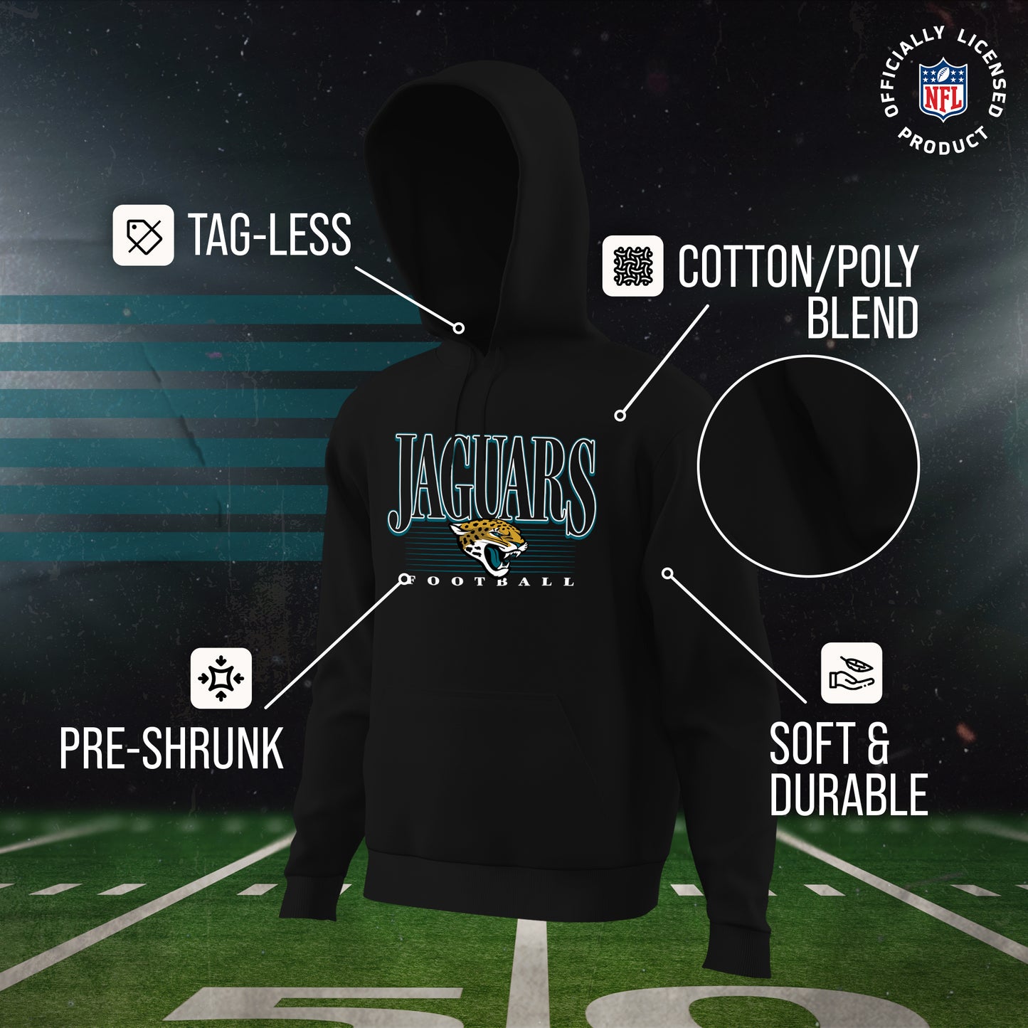 Jacksonville Jaguars NFL Youth Overtime Blueprint Football Fleece Hooded Sweatshirt - Black