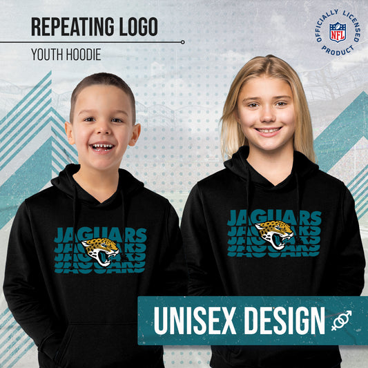 Jacksonville Jaguars NFL Youth Repeating Logo Football Fleece Hooded Sweatshirt - Black