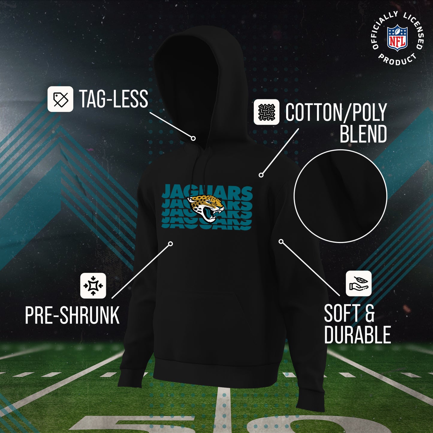 Jacksonville Jaguars NFL Youth Repeating Logo Football Fleece Hooded Sweatshirt - Black