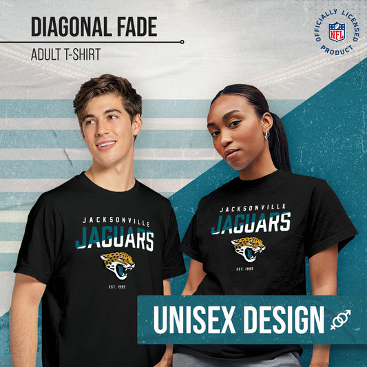 Jacksonville Jaguars Adult NFL Diagonal Fade Color Block T-Shirt - Black