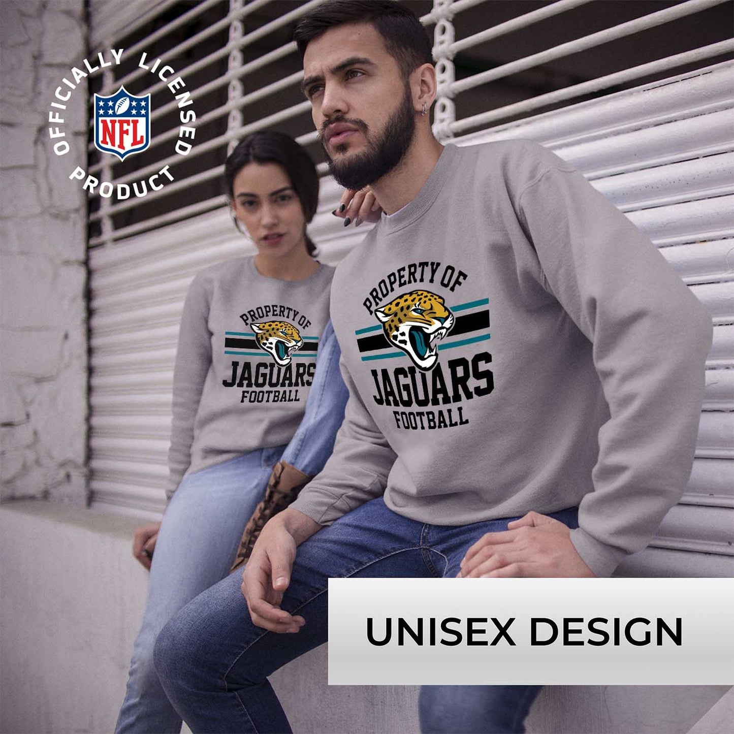 Jacksonville Jaguars NFL Adult Property Of Crewneck Fleece Sweatshirt - Sport Gray