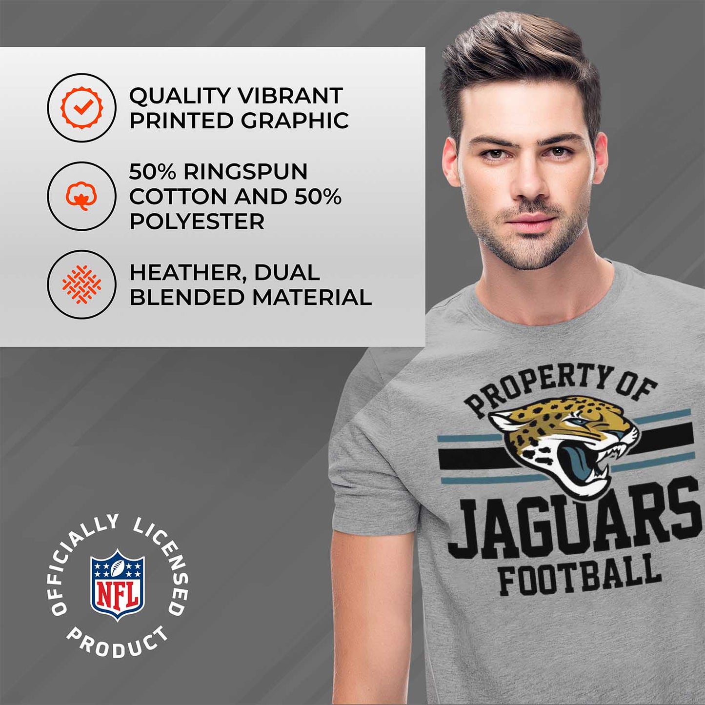 Jacksonville Jaguars NFL Adult Property Of T-Shirt - Sport Gray