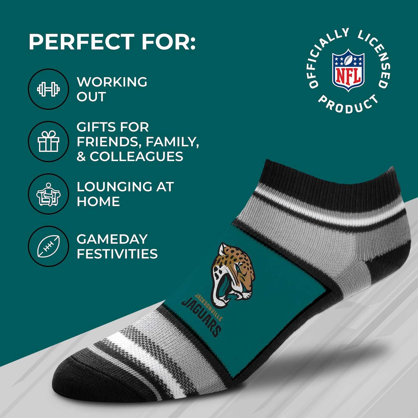 Jacksonville Jaguars NFL Adult Marquis Addition No Show Socks - Teal