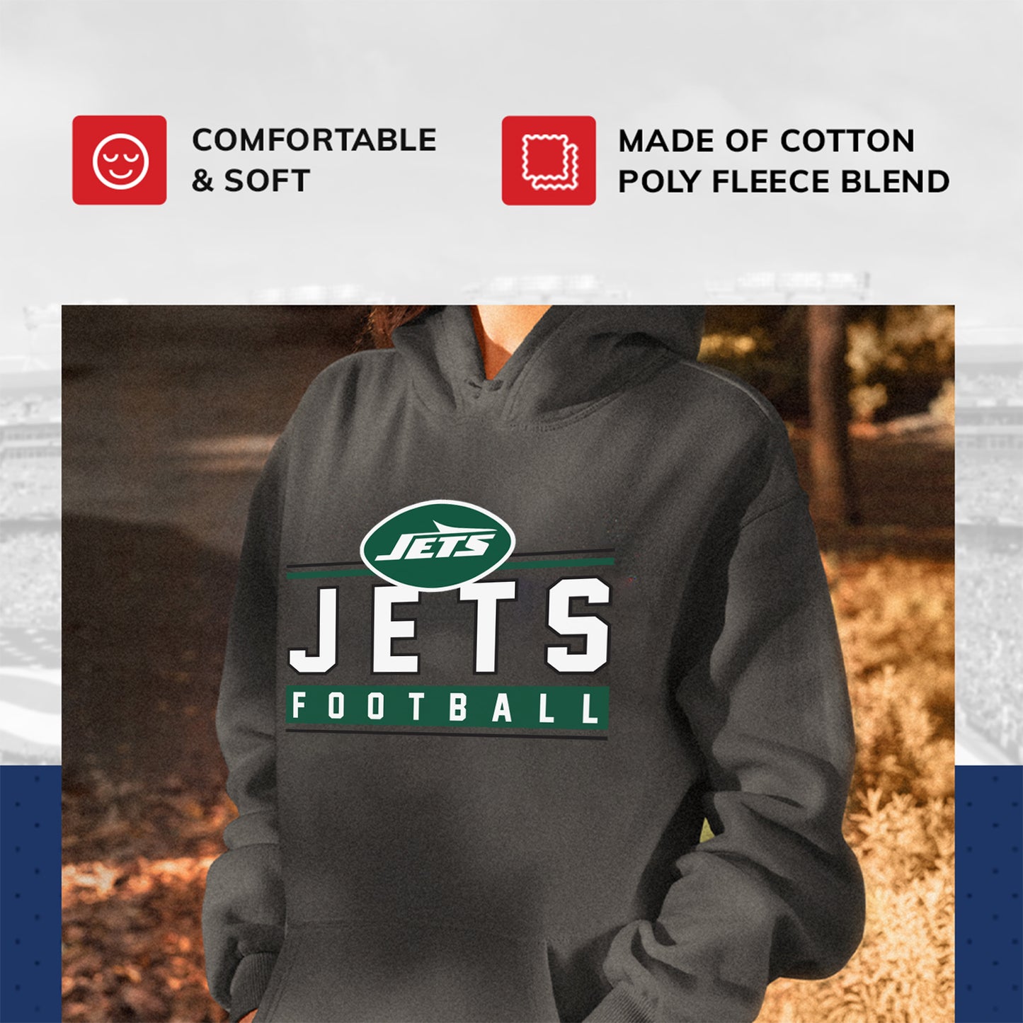 New York Jets NFL Adult True Fan Hooded Charcoal Sweatshirt - Charcoal