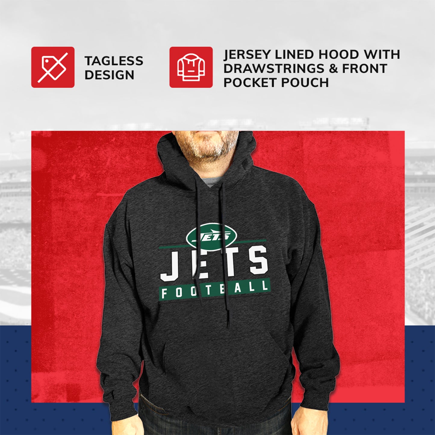 New York Jets NFL Adult True Fan Hooded Charcoal Sweatshirt - Charcoal