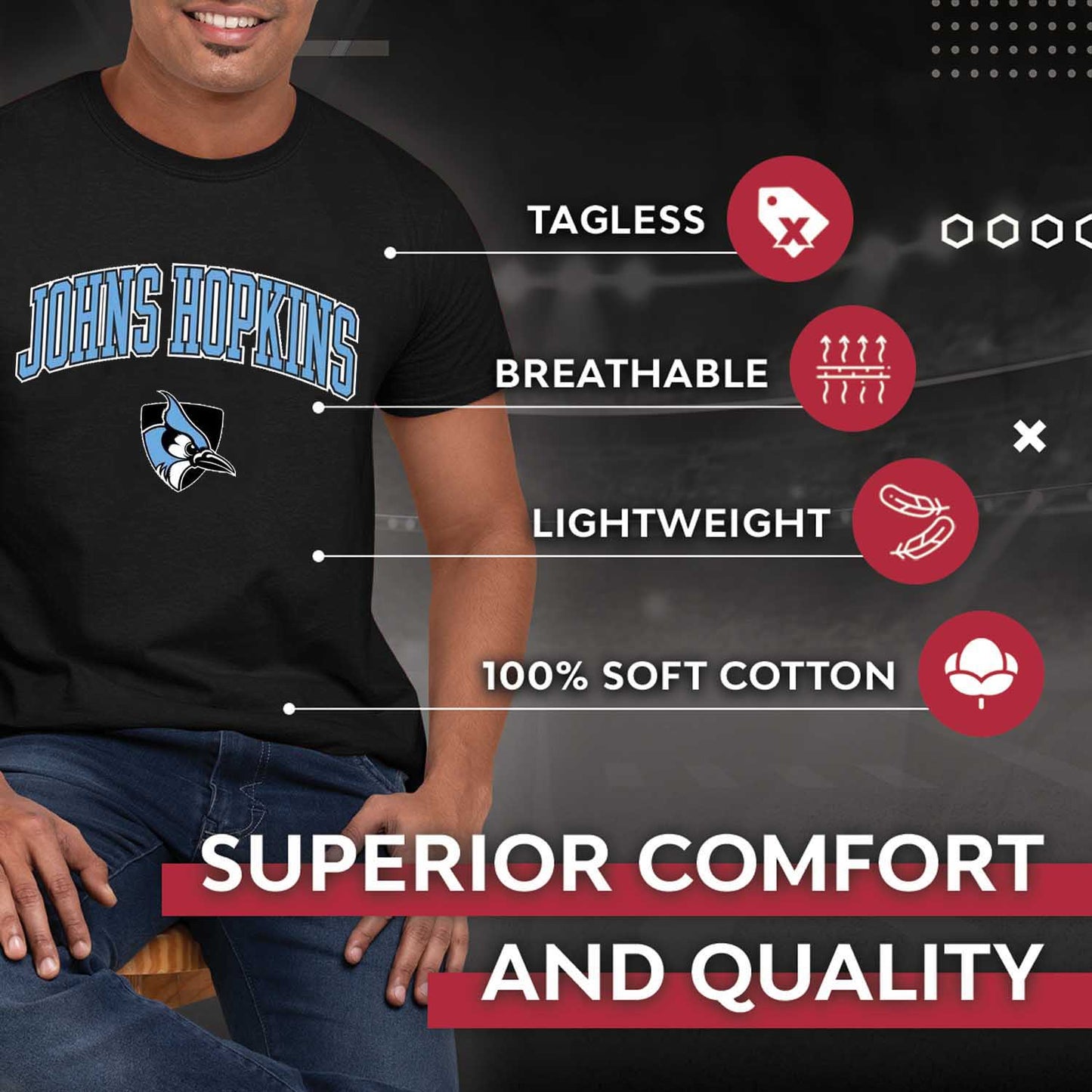 Johns Hopkins Blue Jays NCAA Adult Gameday Cotton T-Shirt - Black
