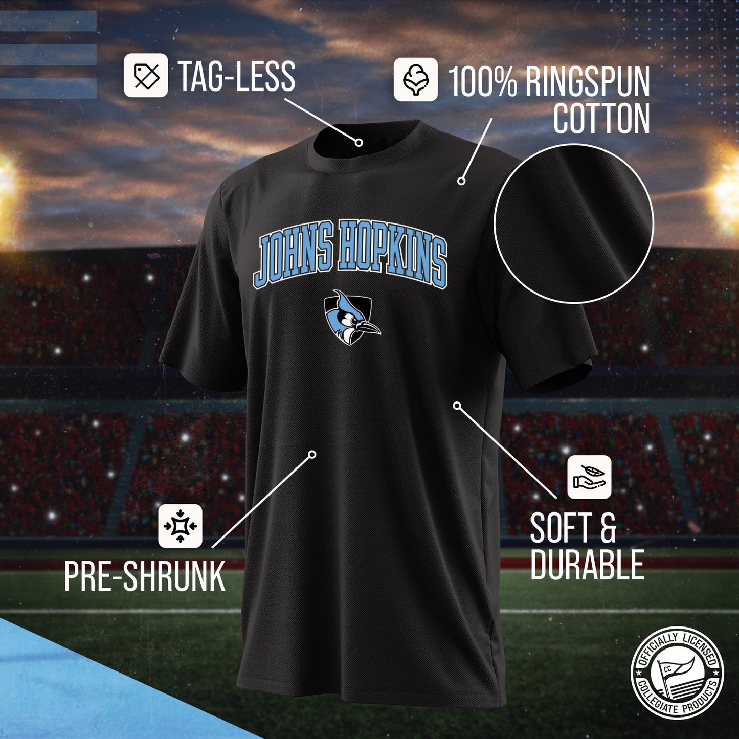 Johns Hopkins Blue Jays NCAA Adult Gameday Cotton T-Shirt - Black