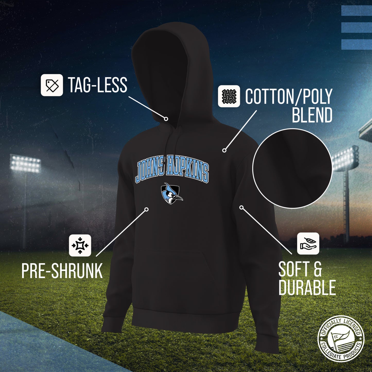 Johns Hopkins Blue Jays Adult Arch & Logo Soft Style Gameday Hooded Sweatshirt - Black