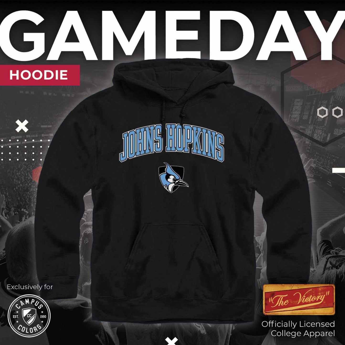 Johns Hopkins Blue Jays Adult Arch & Logo Soft Style Gameday Hooded Sweatshirt - Team Color