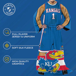 Kansas Jayhawks NCAA Team Wearable Blanket with Sleeves - Blue