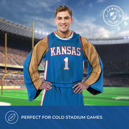 Kansas Jayhawks NCAA Team Wearable Blanket with Sleeves - Blue