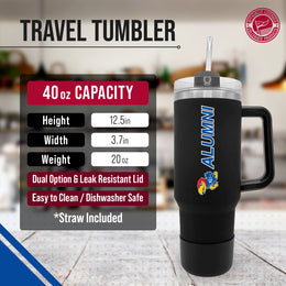 Kansas Jayhawks Collegiate 40oz Stainless Steel Travel Tumbler with Handle for Alumni - Black