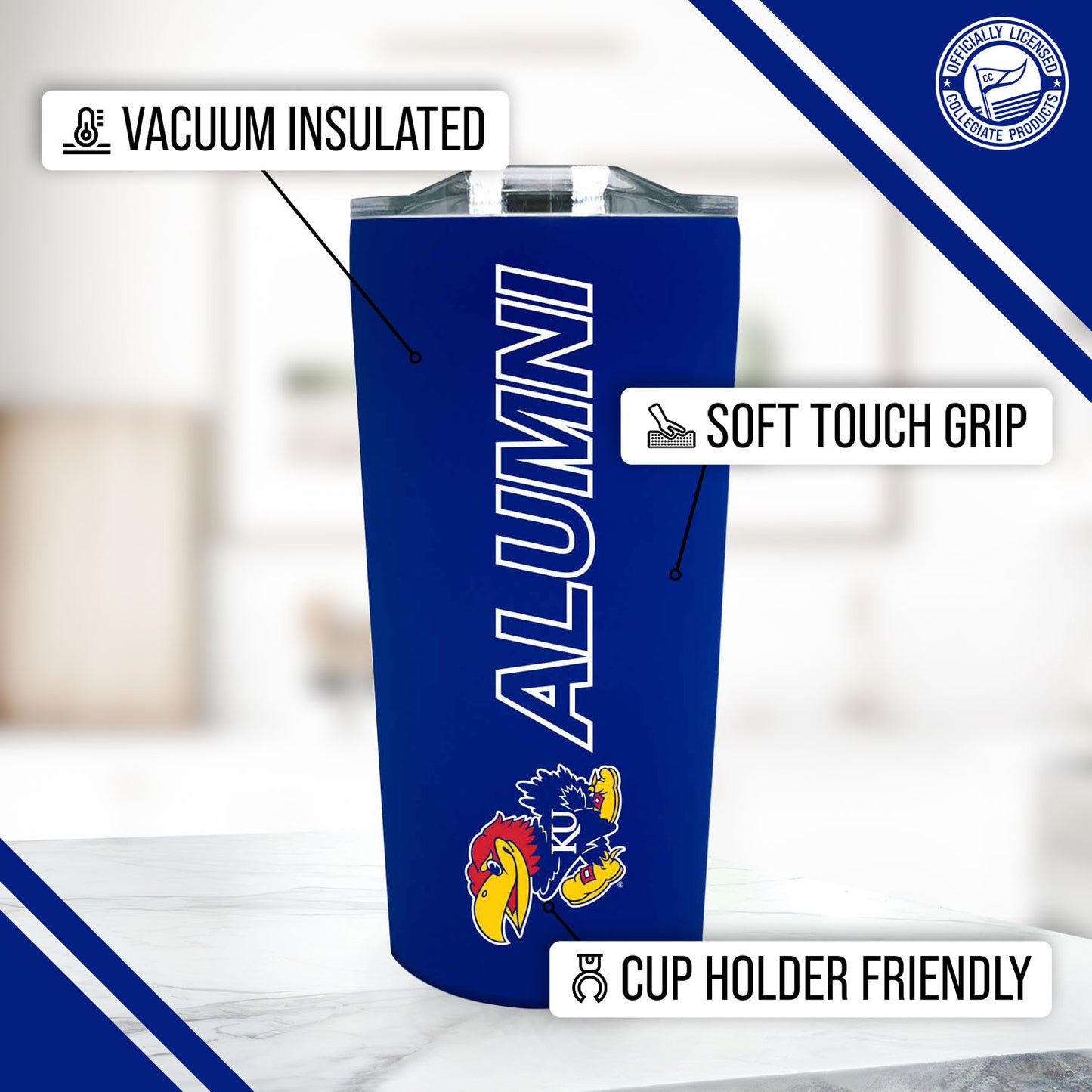 Kansas Jayhawks NCAA Stainless Steel Travel Tumbler for Alumni - Royal