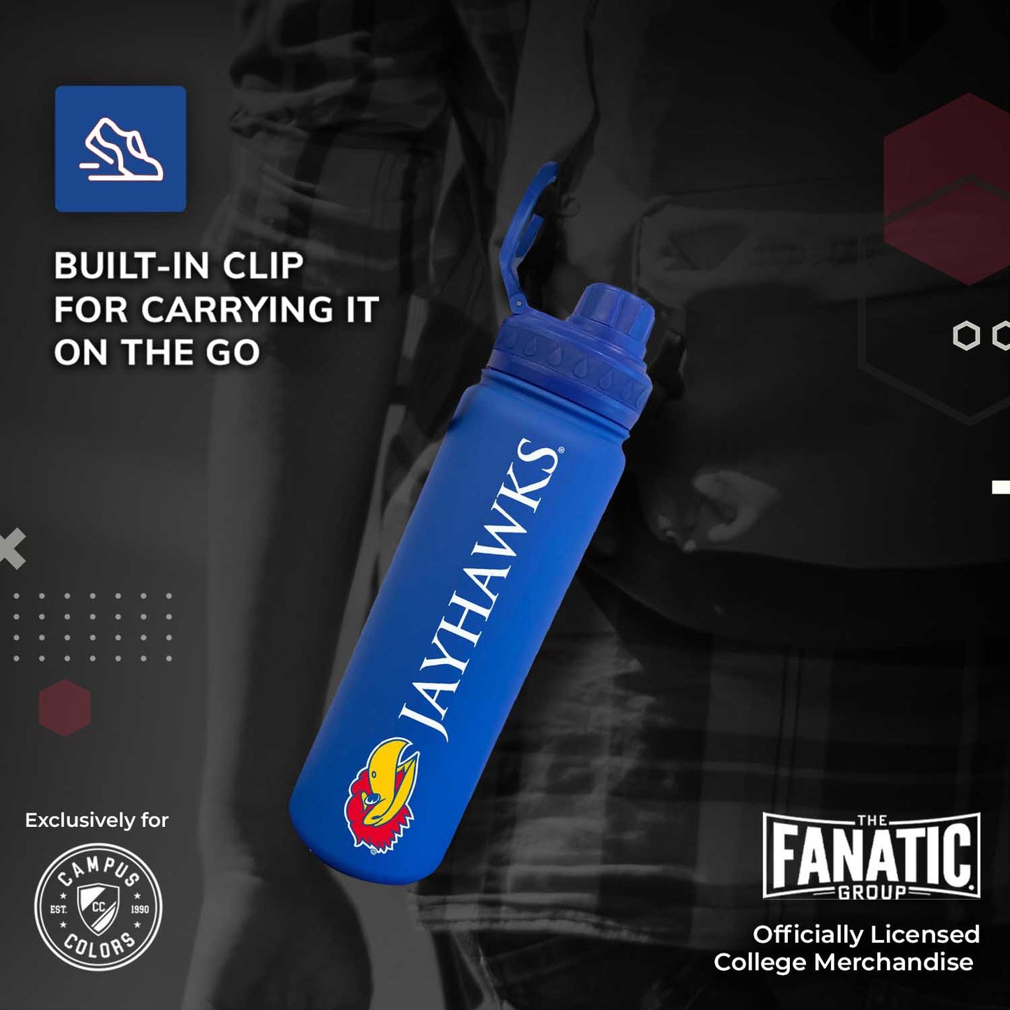 Kansas Jayhawks NCAA Stainless Steel Water Bottle - Royal