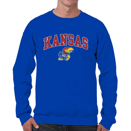 Kansas Jayhawks Adult Arch & Logo Soft Style Gameday Crewneck Sweatshirt - Royal