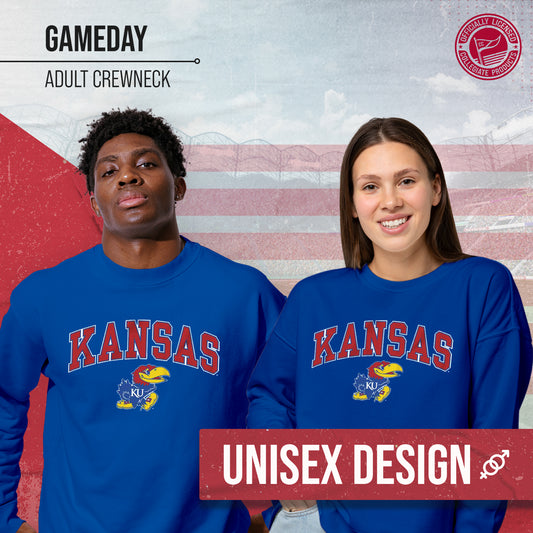 Kansas Jayhawks Adult Arch & Logo Soft Style Gameday Crewneck Sweatshirt - Royal