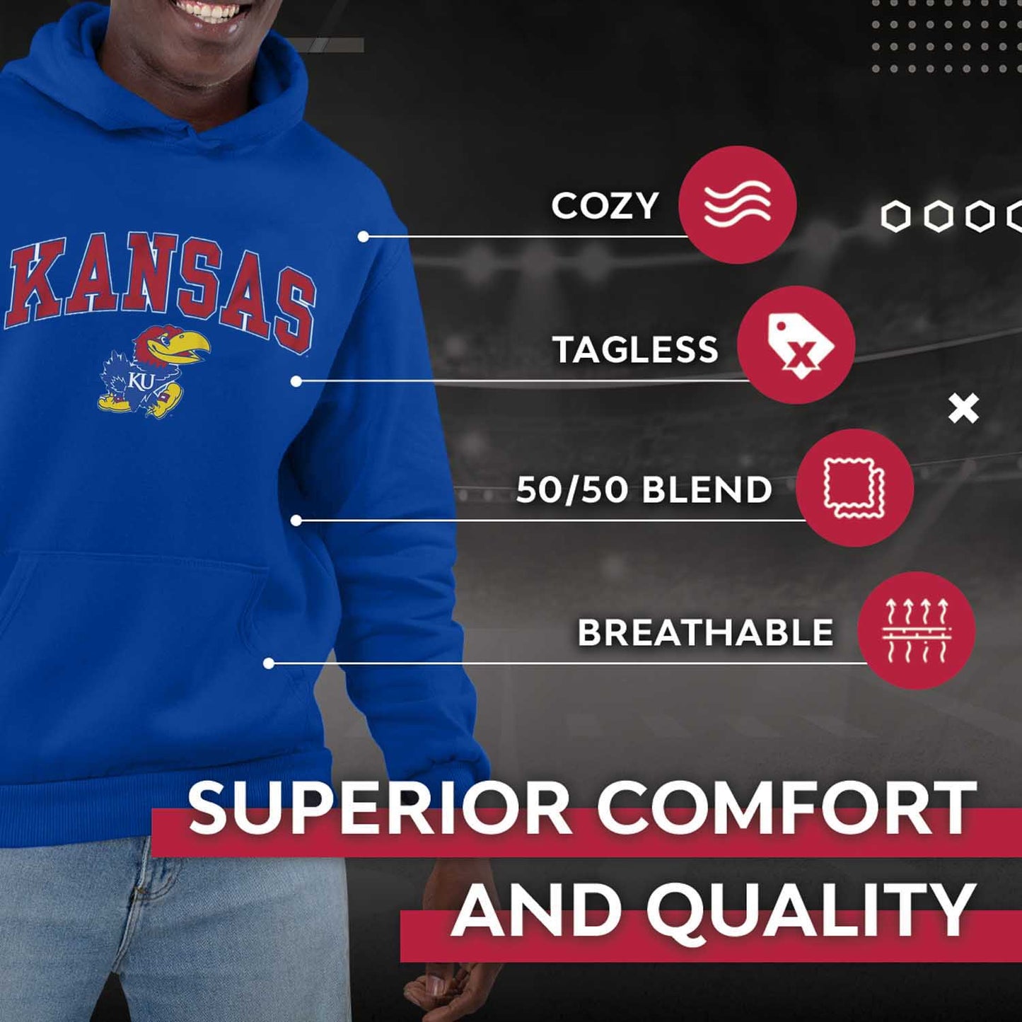 Kansas Jayhawks Adult Arch & Logo Soft Style Gameday Hooded Sweatshirt - Royal