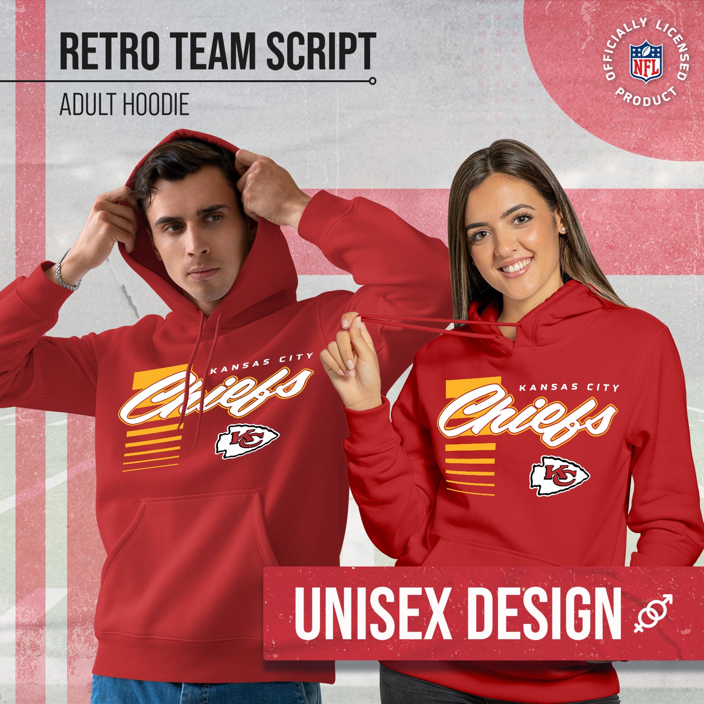 Kansas City Chiefs NFL Adult Unisex Retro Script Ultra Soft Fleece Hooded Sweatshirt - Red