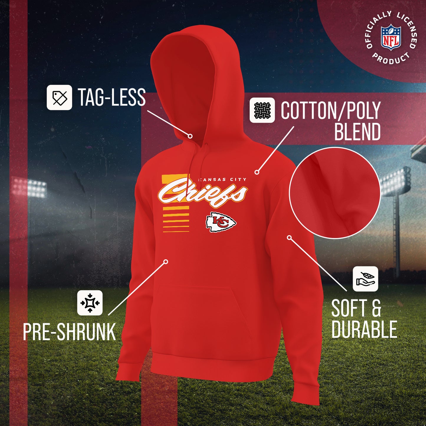Kansas City Chiefs NFL Adult Unisex Retro Script Ultra Soft Fleece Hooded Sweatshirt - Red