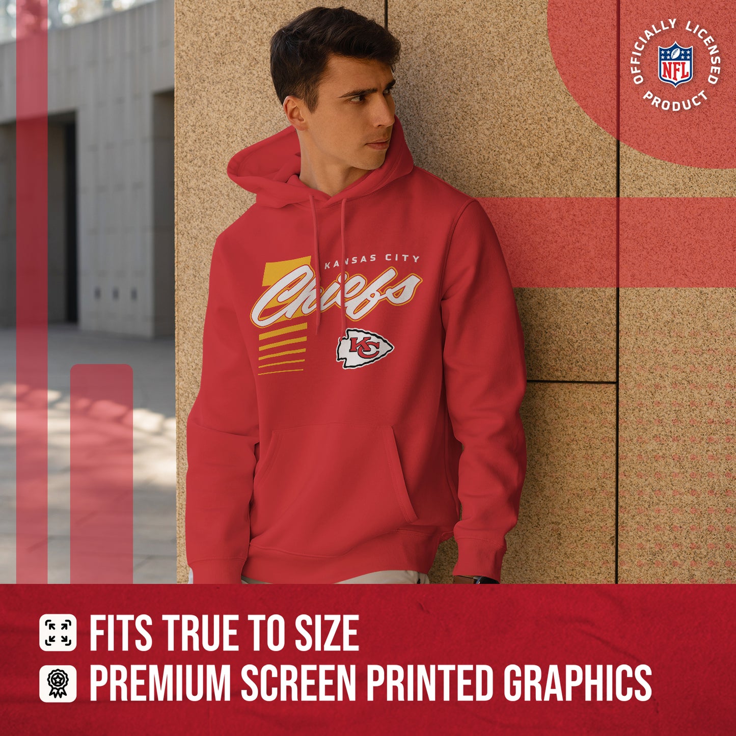 Kansas City Chiefs NFL Adult Unisex Retro Script Ultra Soft Fleece Hooded Sweatshirt - Red