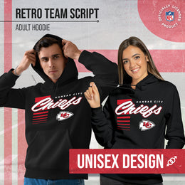 Kansas City Chiefs NFL Adult Unisex Retro Script Ultra Soft Fleece Hooded Sweatshirt - Black
