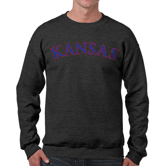 Kansas Jayhawks NCAA Adult Charcoal Crewneck Fleece Sweatshirt - Charcoal