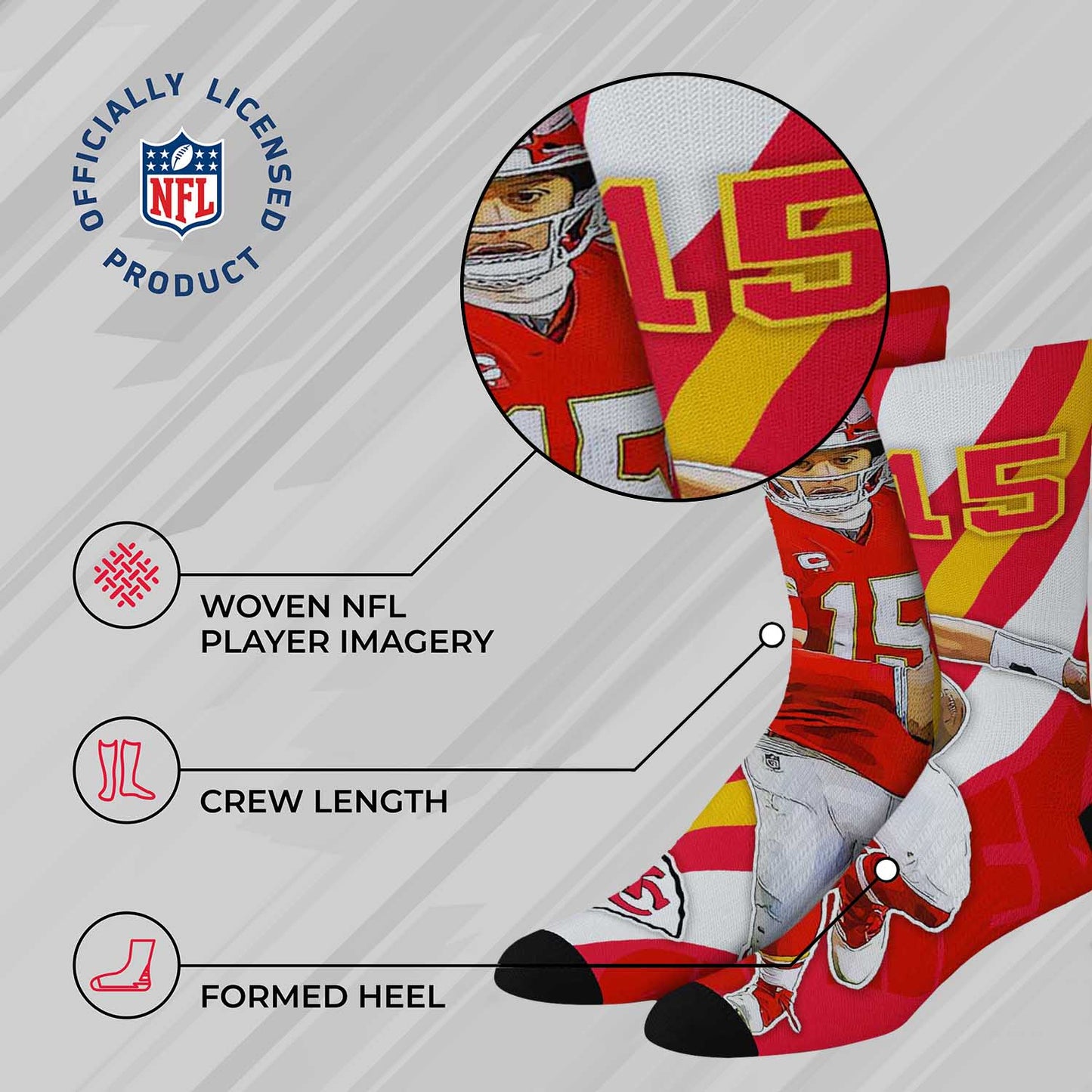 Kansas City Chiefs NFL Adult Player Stripe Sock - Red #15