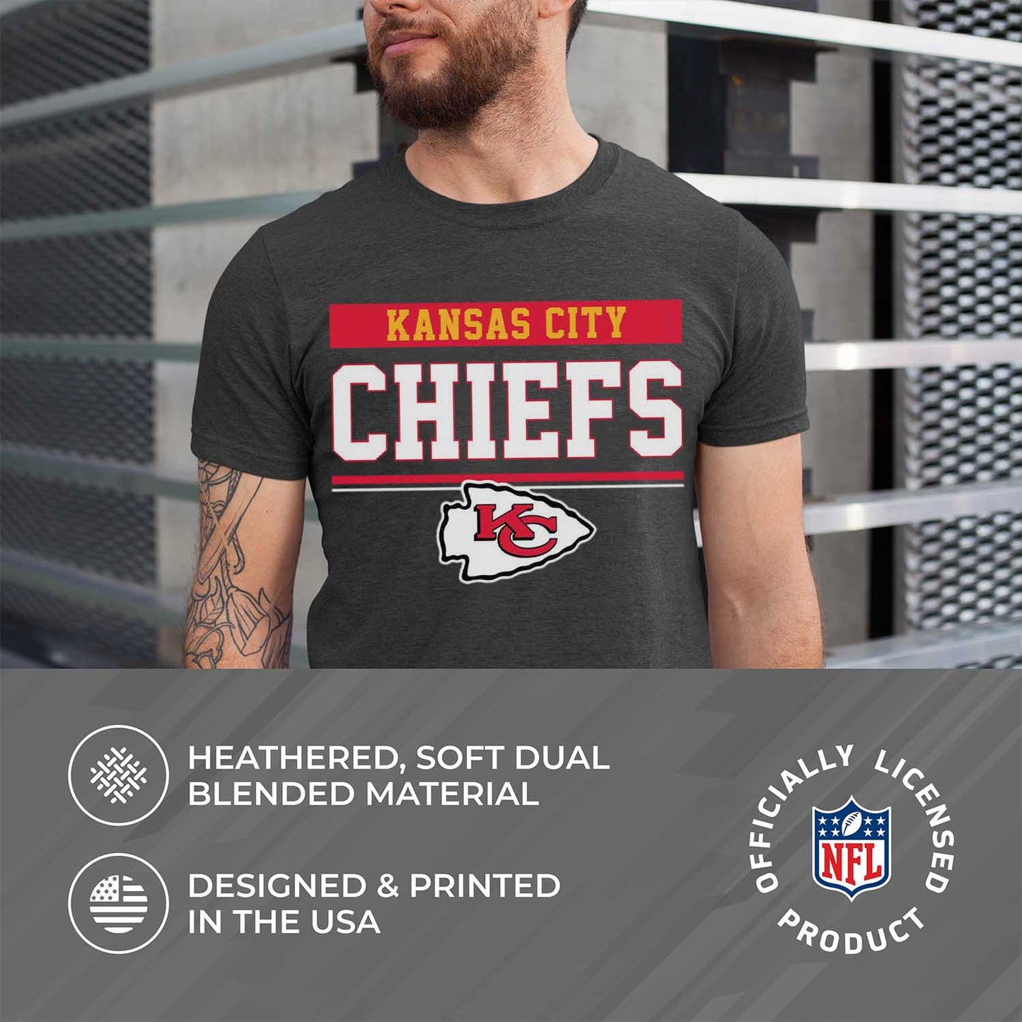 Kansas City Chiefs NFL Adult Team Block Tagless T-Shirt - Charcoal