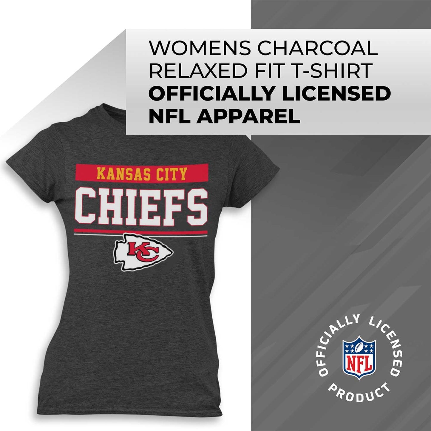 Kansas City Chiefs NFL Women's Team Block Plus Sized Relaxed Fit T-Shirt - Charcoal