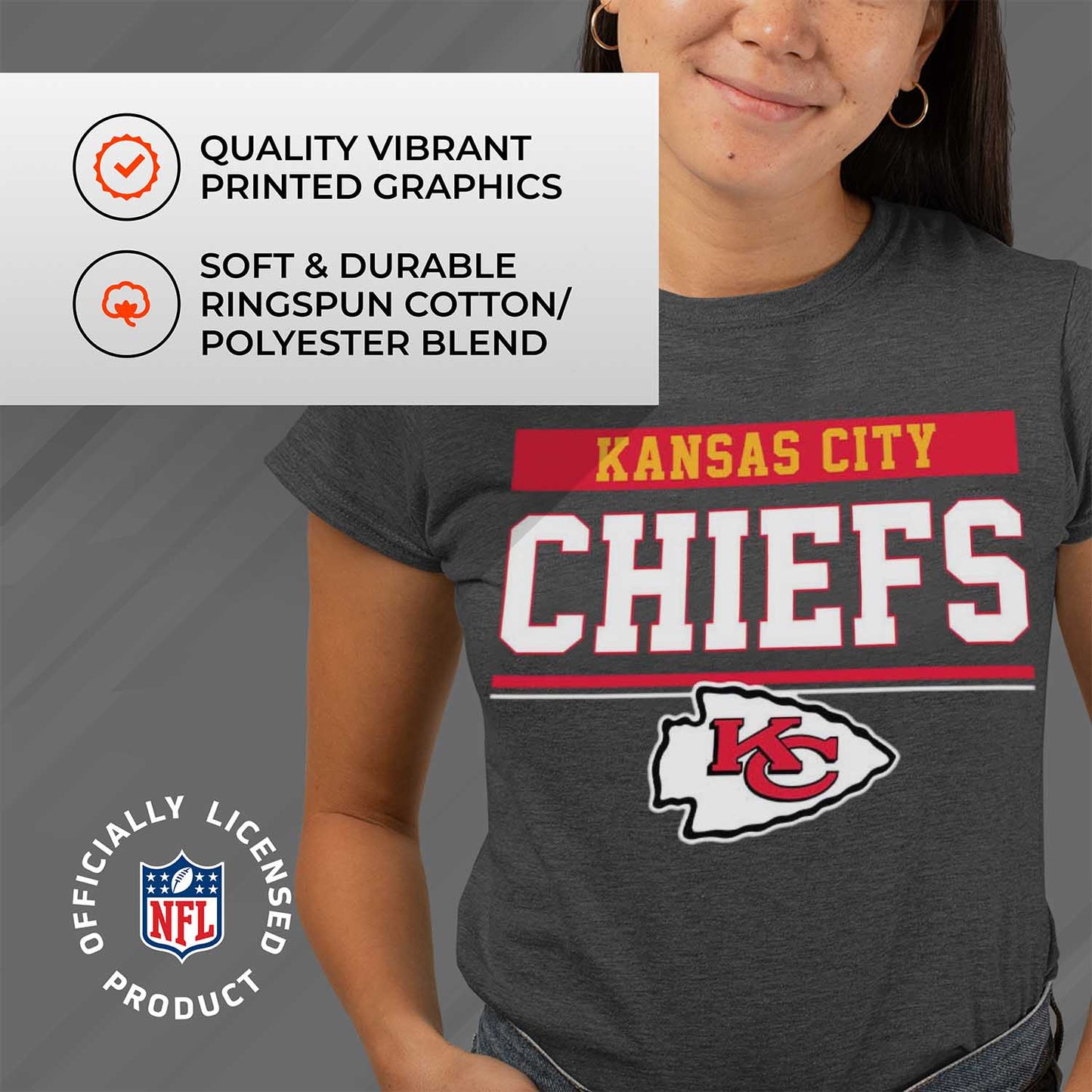 Kansas City Chiefs NFL Women's Team Block Charcoal Tagless T-Shirt - Charcoal