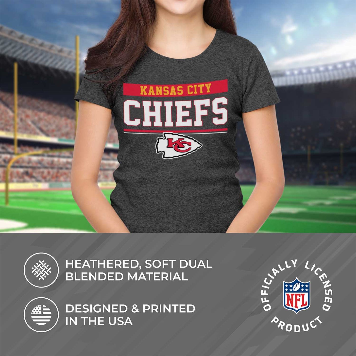 Kansas City Chiefs NFL Women's Team Block Plus Sized Relaxed Fit T-Shirt - Charcoal