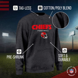 Kansas City Chiefs Adult NFL Football Helmet Heather Crewneck Sweatshirt - Charcoal