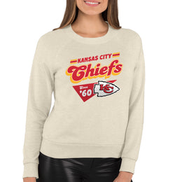 Kansas City Chiefs NFL Womens Groovy Retro Slouchy Crewneck - Off White