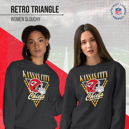 Kansas City Chiefs NFL Womens Retro Triangle Slouchy Crewneck - Heather Charcoal