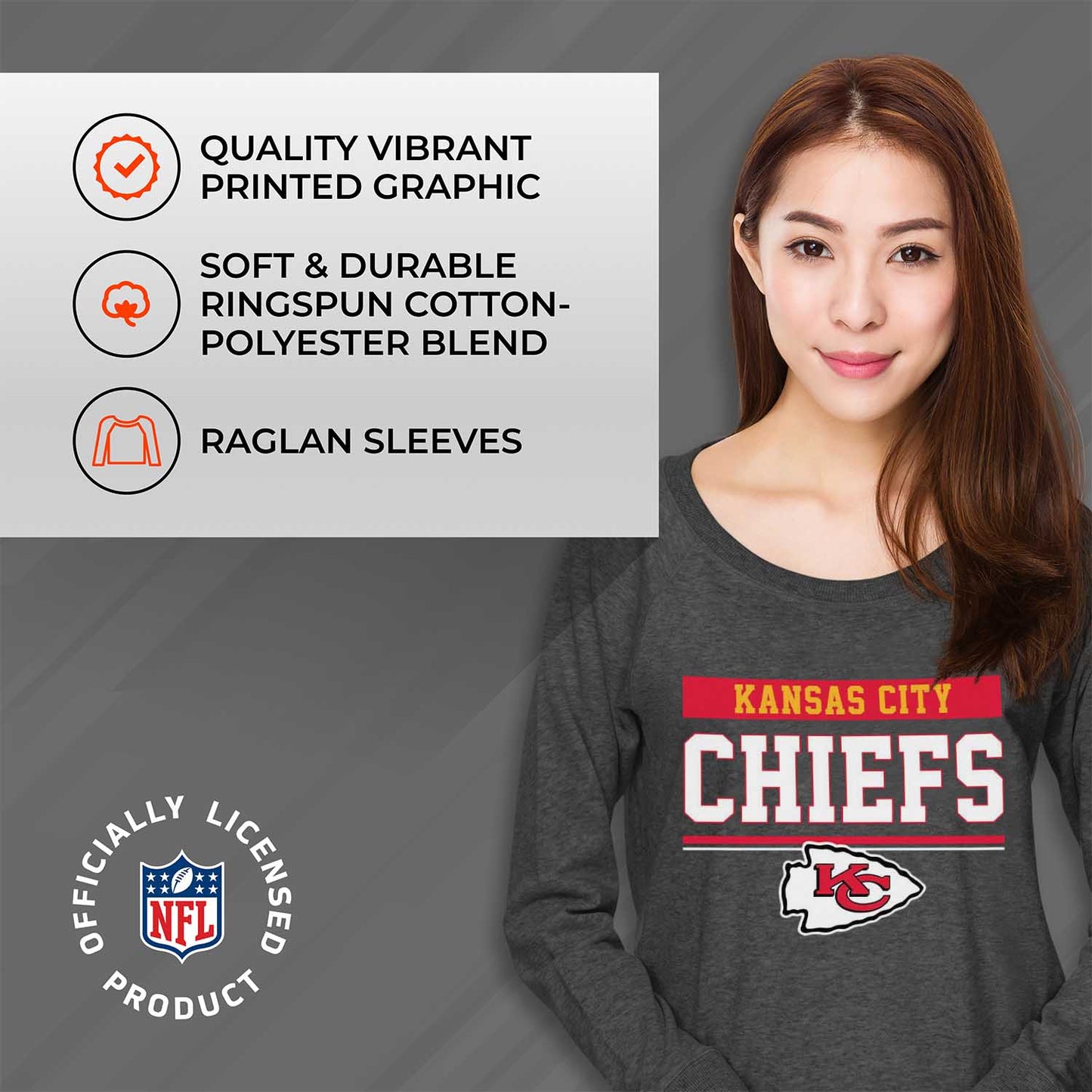 Kansas City Chiefs NFL Women's Plus Size Team Block Charcoal Crewneck - Charcoal