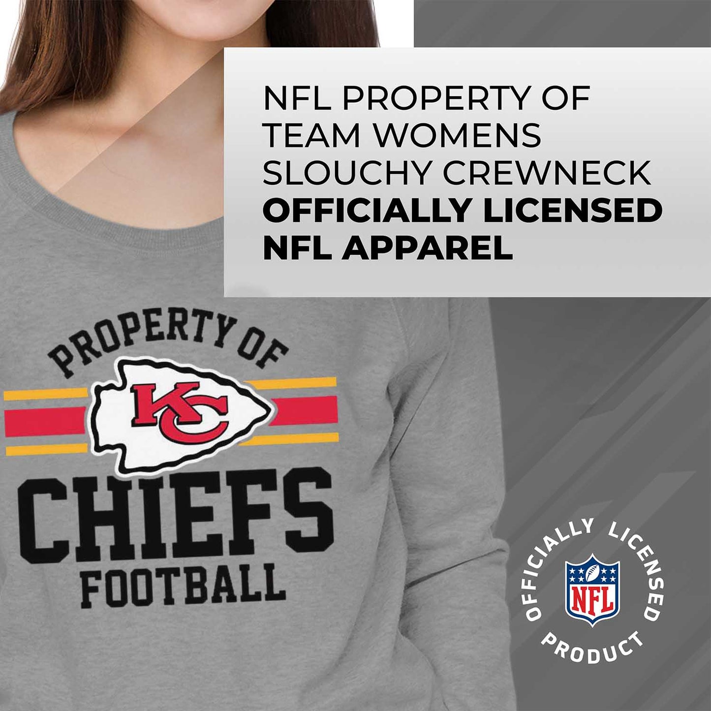 Kansas City Chiefs NFL Womens Property of Lighweight Crew Neck - Sport Gray