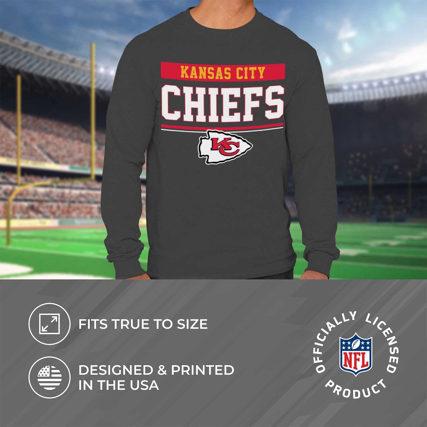 Kansas City Chiefs NFL Adult Charcoal Long Sleeve T Shirt - Charcoal