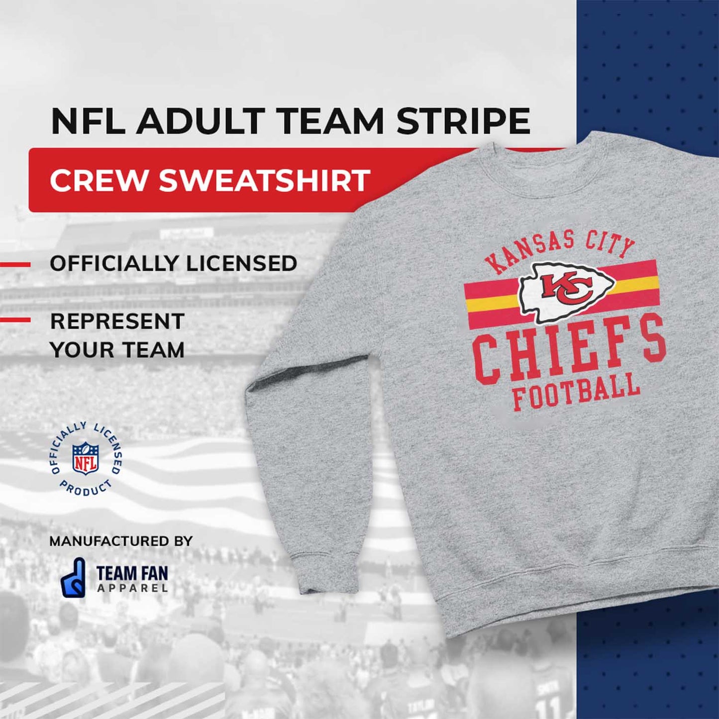 Kansas City Chiefs NFL Team Stripe Crew Sweatshirt - Sport Gray