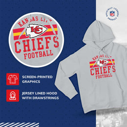 Kansas City Chiefs NFL Team Stripe Hooded Sweatshirt- Soft Pullover Sports Hoodie For Men & Women - Sport Gray