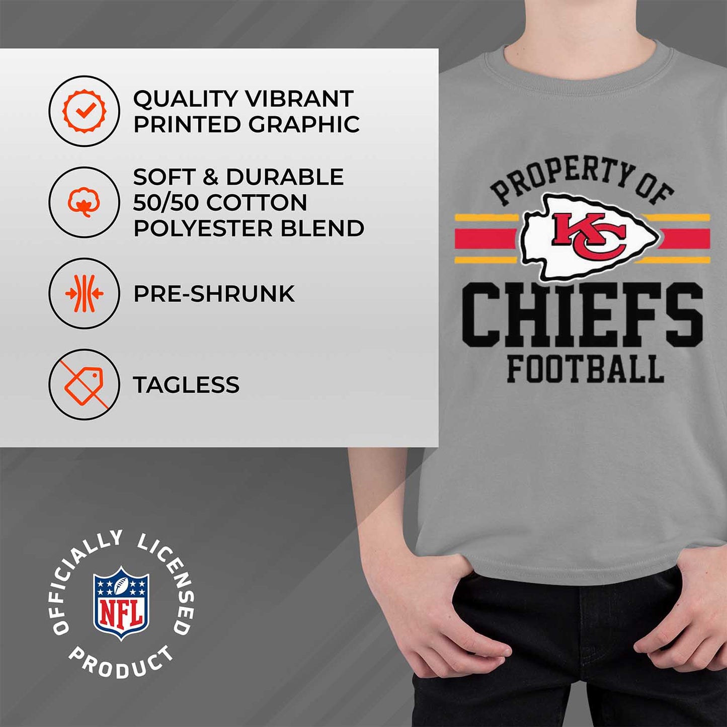 Kansas City Chiefs NFL Youth Property Of Short Sleeve Lightweight T Shirt - Sport Gray