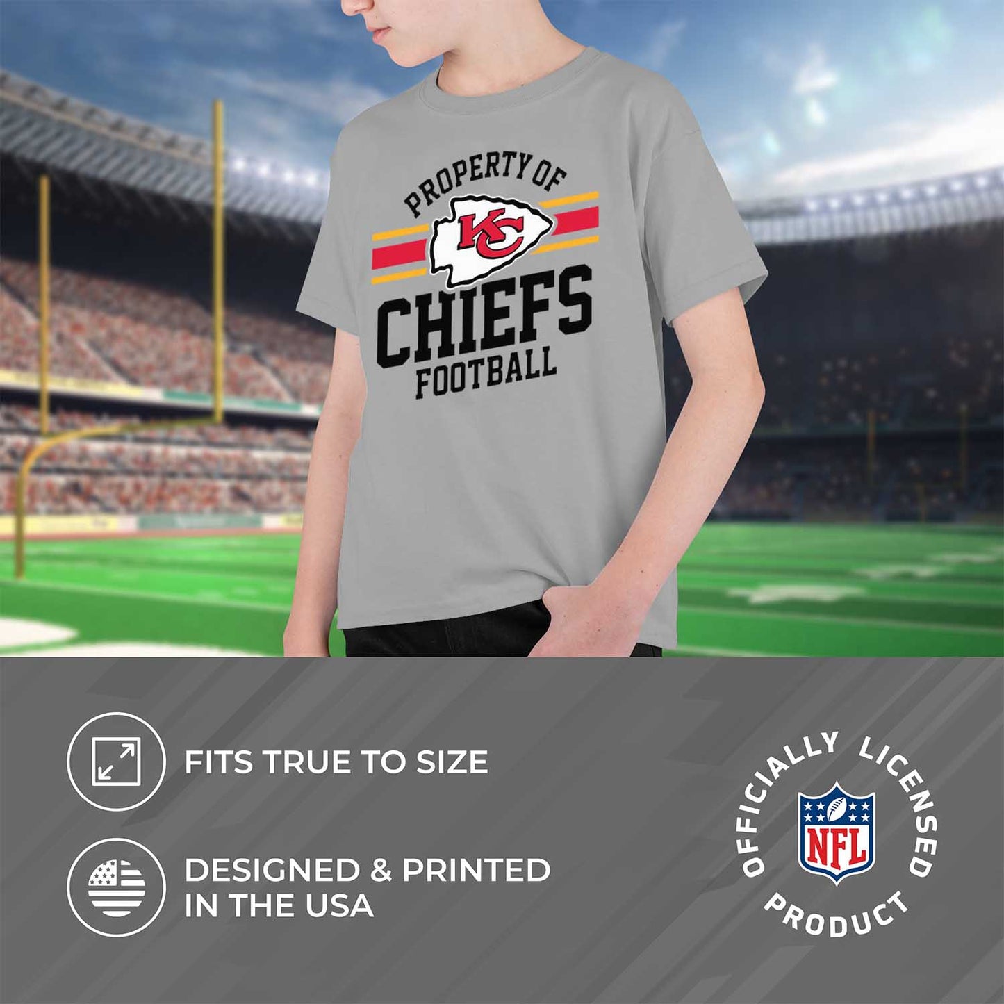 Kansas City Chiefs NFL Youth Property Of Short Sleeve Lightweight T Shirt - Sport Gray