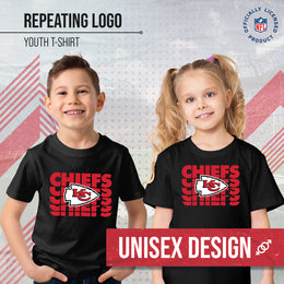 Kansas City Chiefs NFL Youth Repeating Logo Football T-Shirt Unisex Tag Free Comfortable - Black