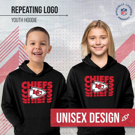 Kansas City Chiefs NFL Youth Repeating Logo Football Fleece Hooded Sweatshirt - Black